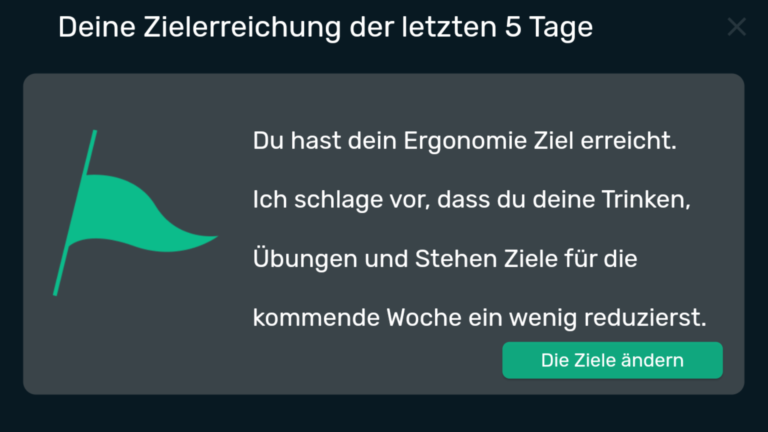 Meldung der Isa zur Zielerreichung nach 5 Tagen.
