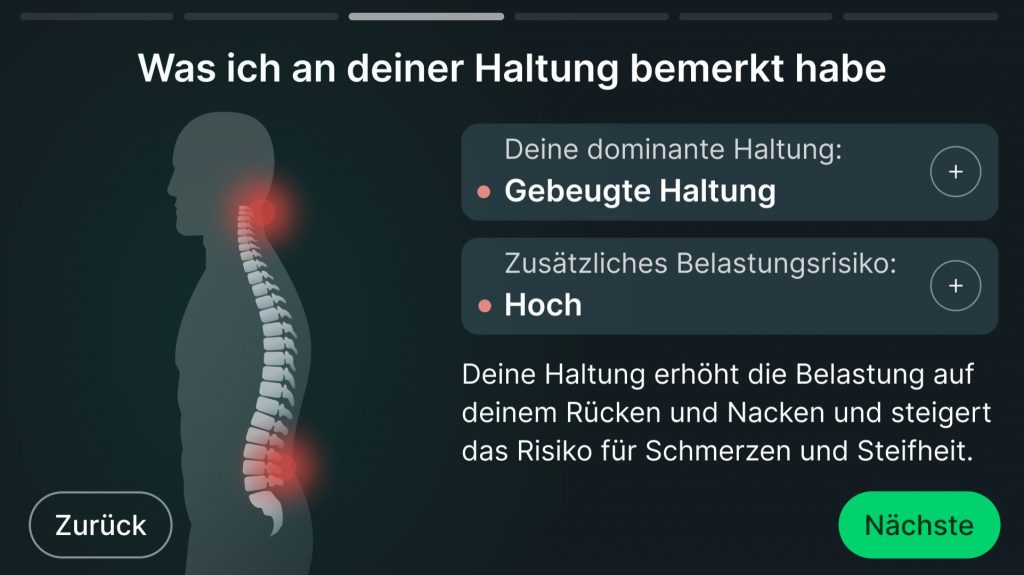 Als digitales Gesundheitsangebot zeigt Isa eine Auswertung zur dominanten Körperhaltung.