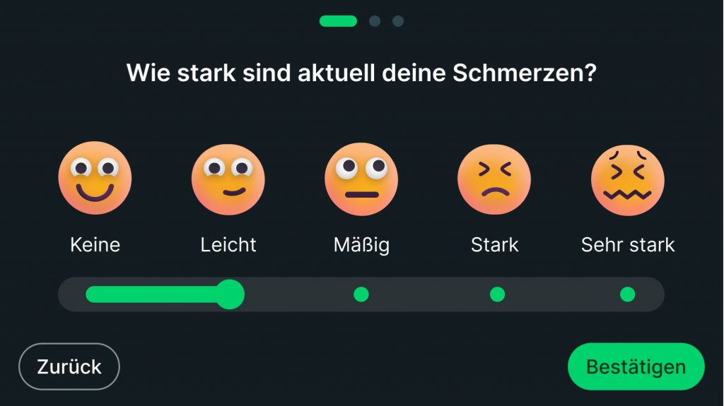 Digitaler Gesundheitsaoch Isa fragt Schmerzniveau ab