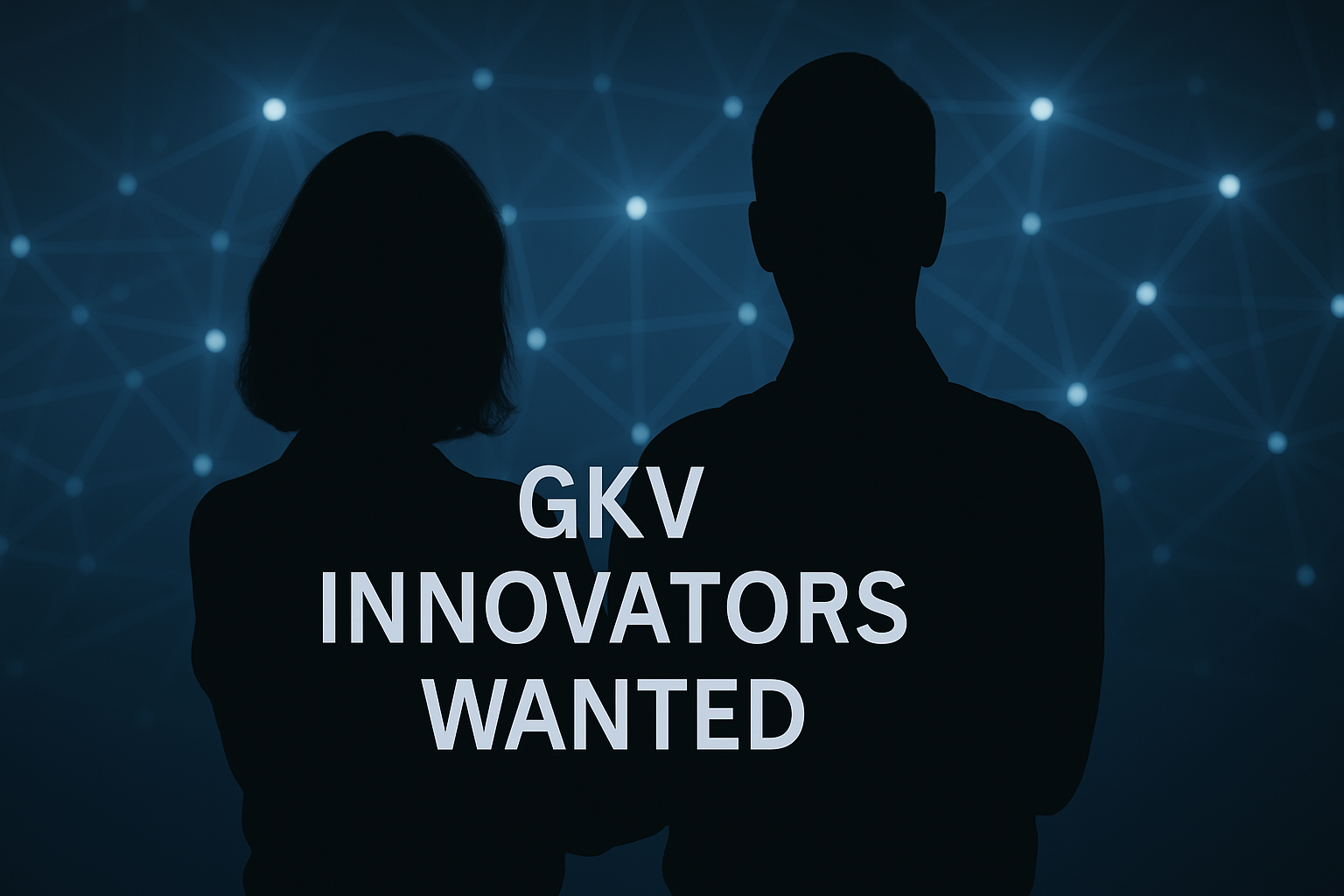 Im Hintergrund ist ein Paar vor einem Sternenhimmel. Davor steht "GKV Innovators Wanted"